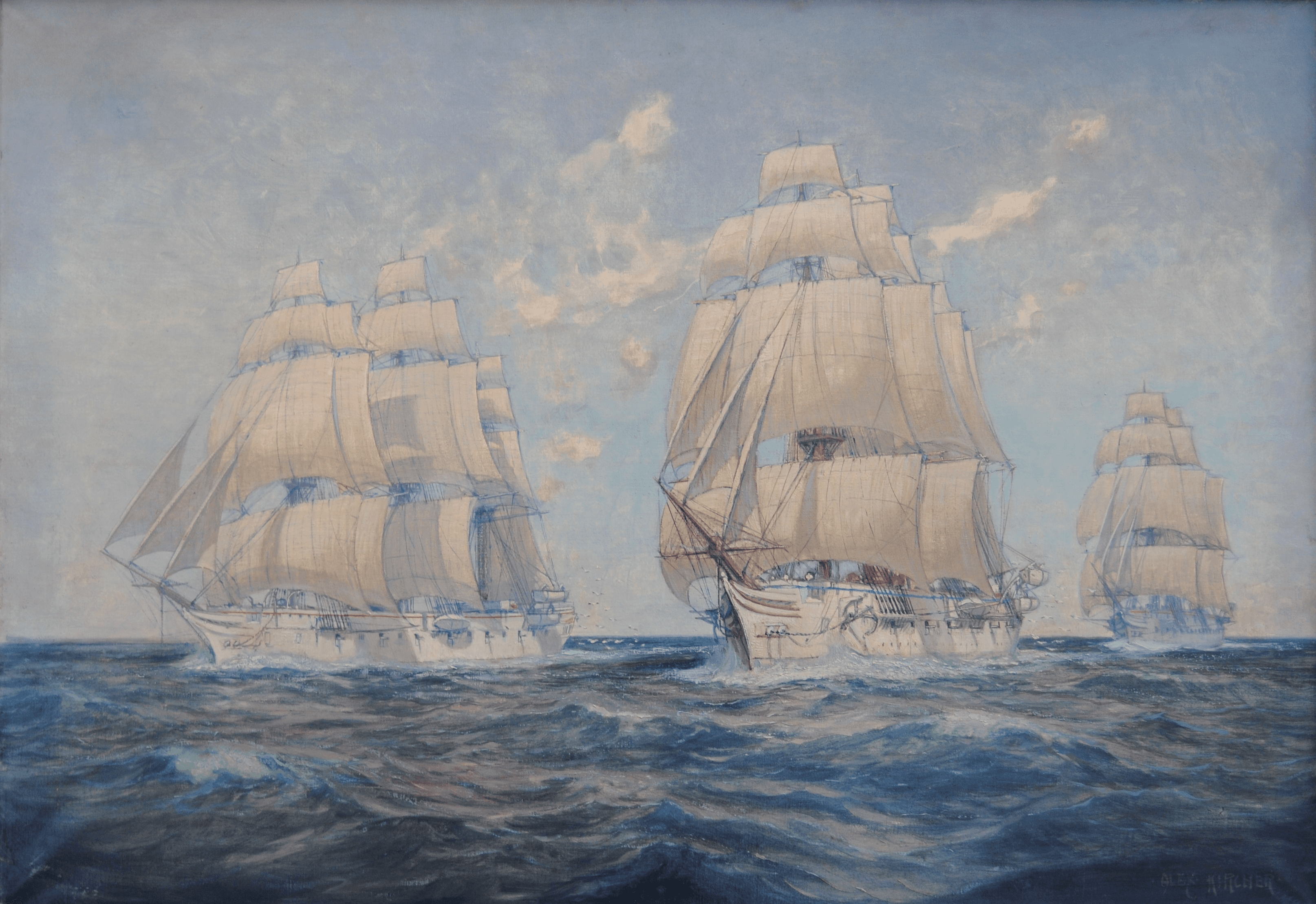 The three naval training ships, Stosch, Stein and Gneisenau under full sail-Alexander Kircher-1896